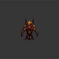 Game Movie Character Mythical Horned Monster With Flaming Orange Fur Red Face And Purple Body