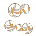 Elegant Modern Wall Decor with Circular Frames and Golden Leaf Patterns 3d model