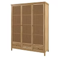 Tall Natural Wooden Cabinet With Mesh Doors And Bottom Storage Drawers