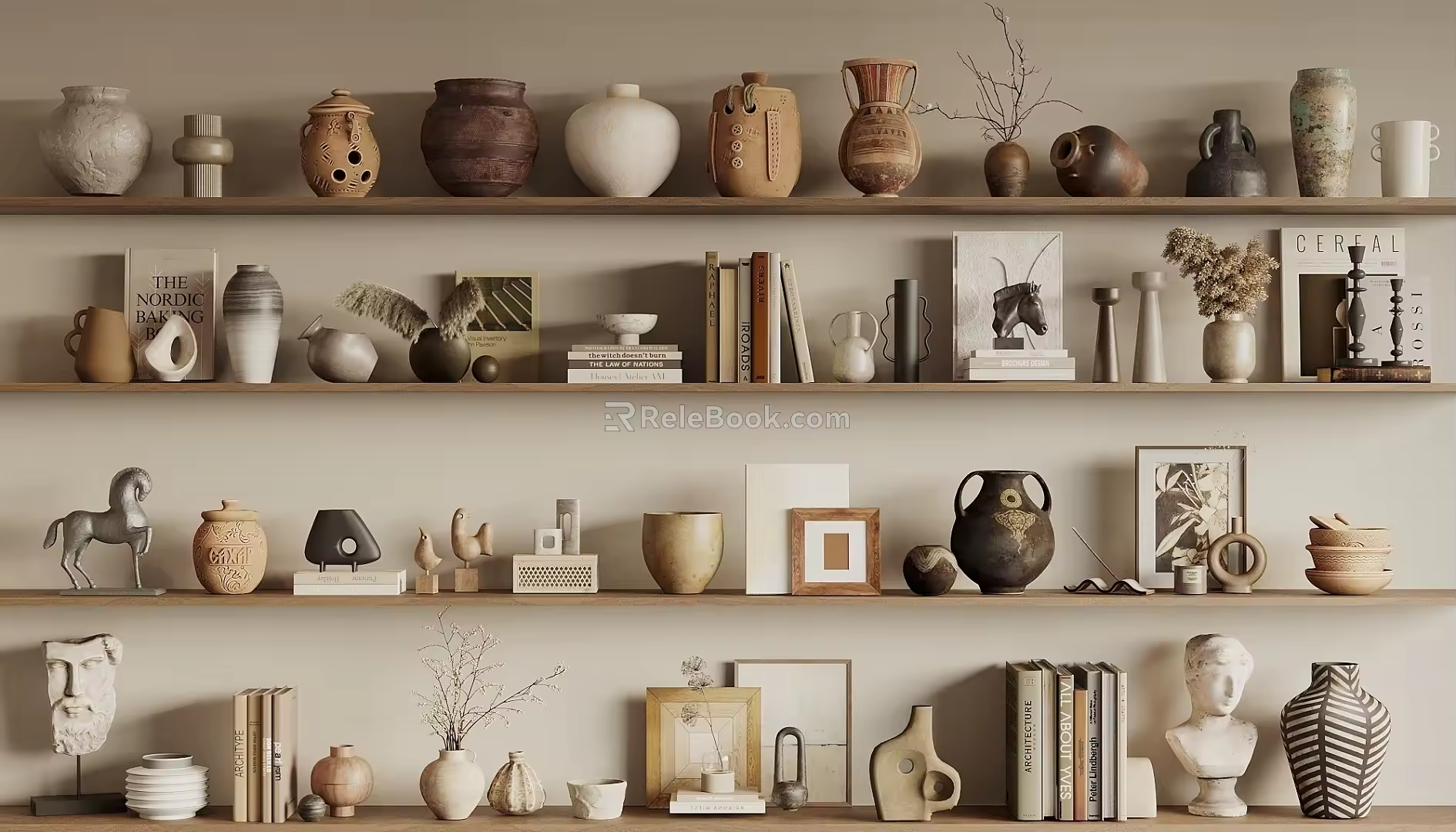 Quiet Ancient Style Ornaments Ancient Style Ornaments Pottery Pot Books Vase Flower Art Plaster Statues 3d model