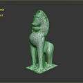 White Stone Lion Sculpture With Intricate Carvings And Pedestal Base