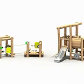 Wooden Playground Equipment With Slide Climbing Frames And Swing Components 3d model