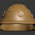 Elegant Golden Weapon Helmet Adorned With Peace Symbol And Floral Designs