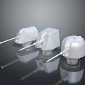 Detailed White Military Turret Weapon Models With Barrels On Reflective Black Surface