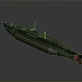 Military Style Green Submarine Model With Yellow Antenna And Detailed Structure