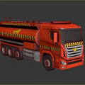 Red Tanker Truck With Yellow Warning Stripes And Tanker Body Design