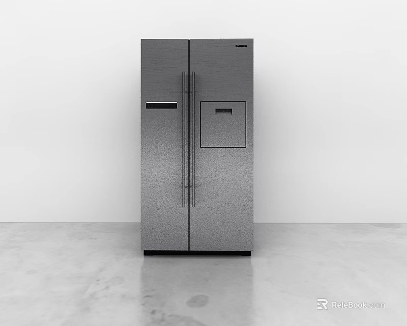 Modern Double Door Gray Refrigerator With Textured Surface And Bottom Freezer Drawer 3d model 