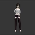 3D Character With Brown Short Hair Gray Top Maroon Cut Pants Standing On Gradient Background