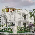 Luxurious Villa Garden Landscape Design With Courtyard Green Plants And Roof Terrace Lighting