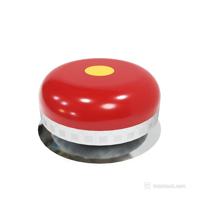Shiny Red Round Button With Yellow Center And Silver Base Design 3d model 