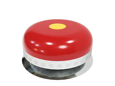 Shiny Red Round Button With Yellow Center And Silver Base Design 3d model