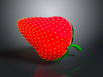Fresh Ripe Red Strawberry with Yellow Seeds Green Leaves and Stem 3d model