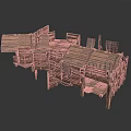 Detailed Traditional Wooden Architectural Model With Multi Level Structure And Stairs
