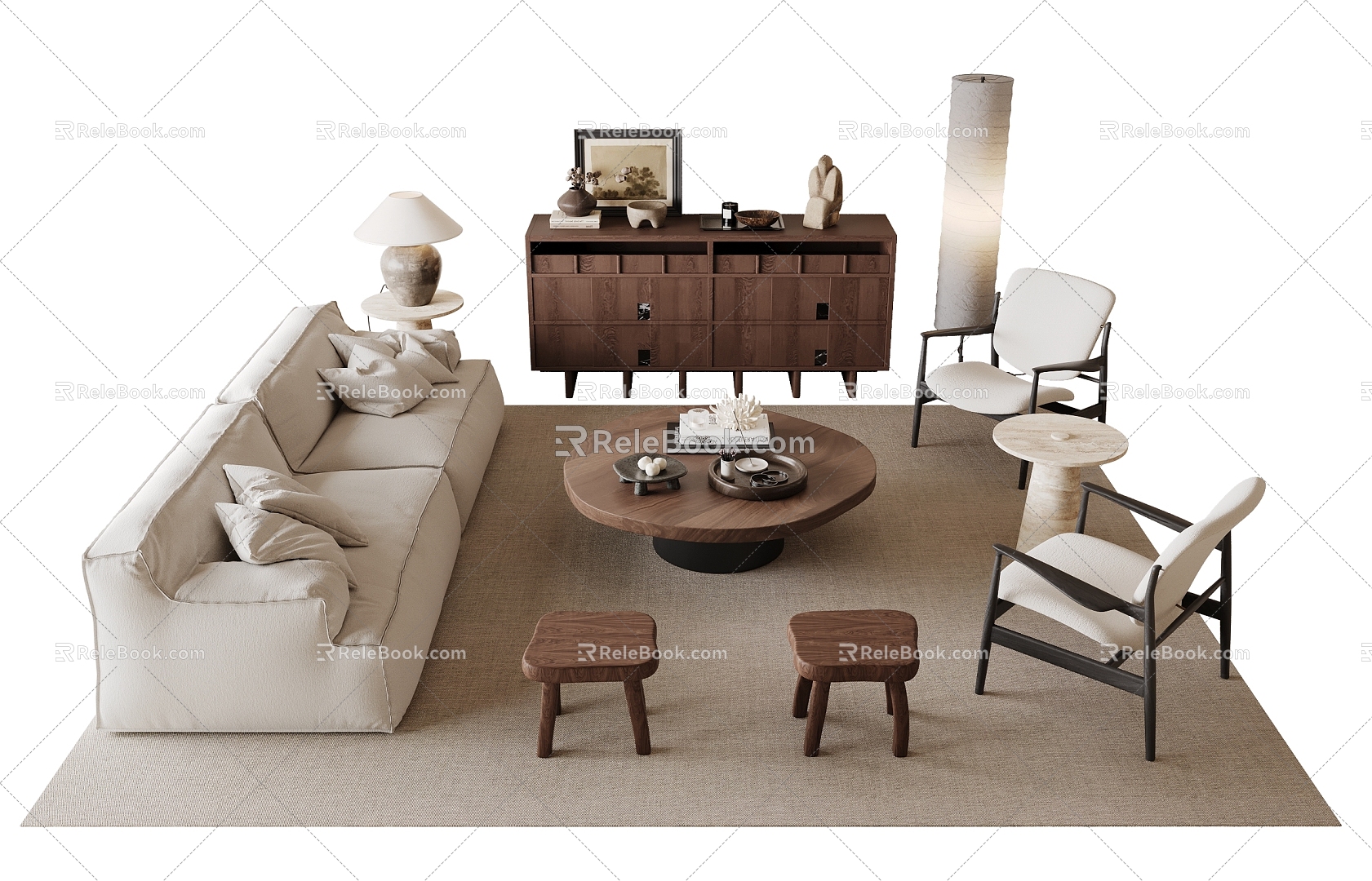 Mid-ancient style sofa coffee table combination 3d model