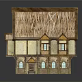Traditional European Building With Two Story Design Thatched Roof And Timber Frame