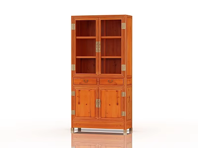 Traditional Wooden Bookcase With Glass Doors Cabinet Storage And Brass Accents 3d model