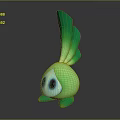 Cute Green Cartoon 3D Rendered Game Movie Character With Big Blue Eyes And Long Tail