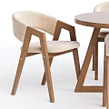 Modern Minimalist Dining Table Set With Round Wooden Frame And Beige Upholstered Chairs