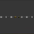 Yellow Model Train Moving Along Long Silver Tracks on Gray Background 3d model