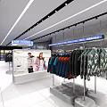 Modern Clothing Store Interior With Colorful Apparel Racks And Camo Jackets