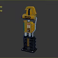 Futuristic Sci Fi Scene With Yellow Mechanical Tower Device And Warning Stripes 3d model