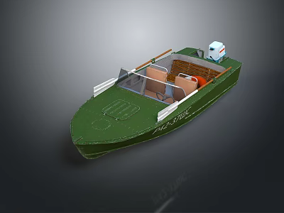 Green Boat Interior Design With Brown Seats And White Console 3d model