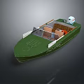 Green Boat Interior Design With Brown Seats And White Console 3d model