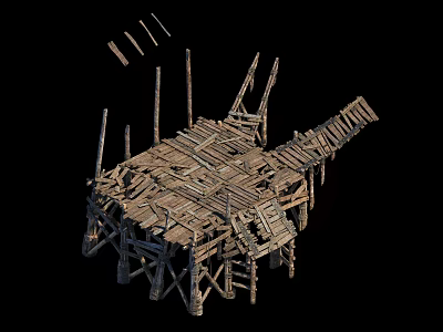 Rustic Wooden Road Structure Featuring Simple Construction With Wooden Planks And Support Poles 3d model
