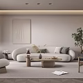 Modern Living Room Interior With Comfortable Sofa Coffee Table Wall Art And Green Plant