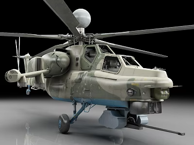 Military Helicopter With Camouflage Paint Rotor And Front Weapon System 3d model
