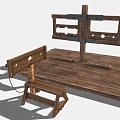 Medieval Wooden Structure With Cross Frame Platform And Metal Fittings