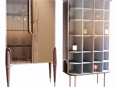 Elegant Modern Sideboard With Glass Doors Metal Legs And Storage Shelves 3d model