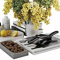Elegant Decorative Ornament Set With Flower Bouquet Vase Books Lemons Nuts Trays And Perfume Bottle