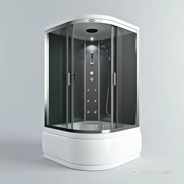 Modern Shower Enclosure With Glass Doors Metal Frame And Shower System 3d model 