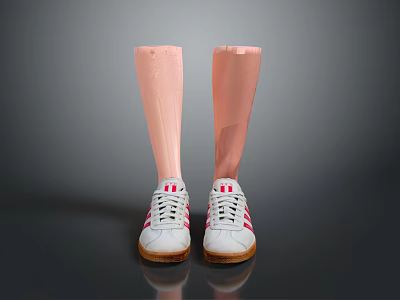 Stylish White Athletic Sneakers With Red Stripes And Brown Soles On Prosthetic Legs 3d model
