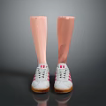 Stylish White Athletic Sneakers With Red Stripes And Brown Soles On Prosthetic Legs