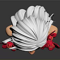3D Game and Movie Character Portrait With Long White Hair Green Eyes and Pink Flowers