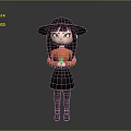 Game Movie Character In Black Witch Hat Orange Top And Black Dress With Crossed Hands