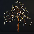Illuminated Decorative Lights on Tree Branches with Purple and Yellow Light Strings 3d model