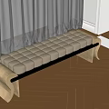 Modern Sofa Bench With Beige Padded Cushion And Curved Wooden Frame Design