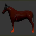 Red Horse Sculpture With Gray Head Detail In 3D Model Standing Pose
