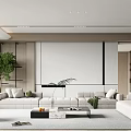 Spacious Modern Living Room Interior With Comfortable Sofa Green Plants TV Wall And Coffee Table