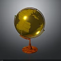 Golden Globe Decorative Piece With Red Stand And Detailed World Map