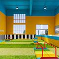 Vibrant Indoor Fitness Training Space With Colorful Blocks Green Turf And Large Windows