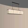 Modern Minimalist Rectangular Chandelier With Three Beige Panels And Metal Frame Hung Under Gray Ceiling 3d model