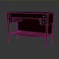 Dark Red Wooden Desk With Golden Handles And Lower Shelf Classic Design