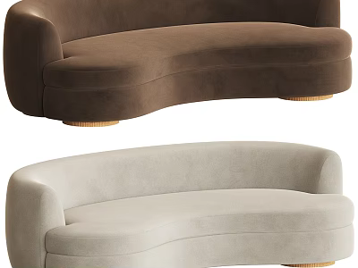 Curved Design Brown And Light Gray Velvet Sofas With Wooden Legs For Living Room 3d model
