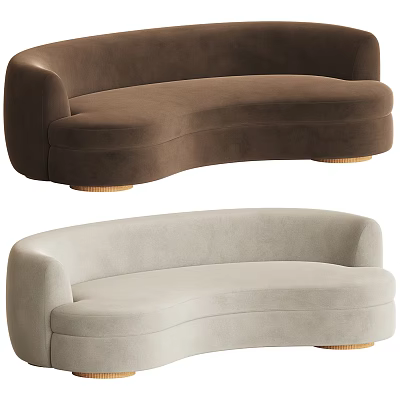 Curved Design Brown And Light Gray Velvet Sofas With Wooden Legs For Living Room 3d model