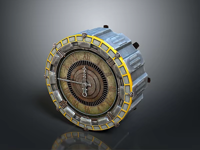 Detailed Industrial Circular Mechanical Component With Yellow Border And Inner Gears 3d model