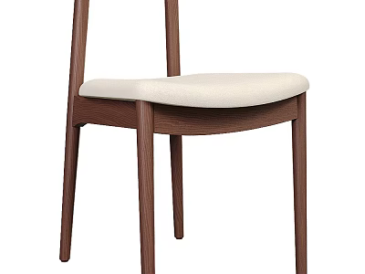 Modern Single Chair With Dark Brown Wooden Legs And Light Beige Upholstered Seat 3d model